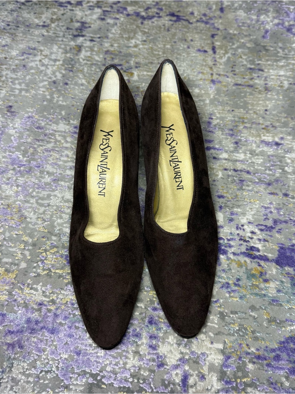 Vintage Yves Saint Laurent Suede Shoes Brown Heels Italy Luigi XV Almond toe - Picture 4 of 11